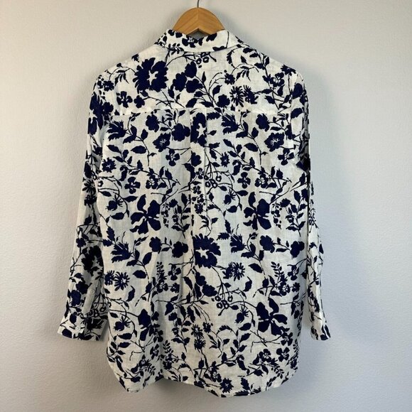 Outerknown Women's Button Up Linen‎ Shirt Floral Long Sleeve White Size Large - Picture 3 of 13